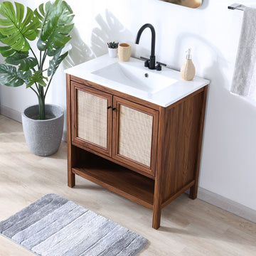 Jasper Rattan Modern Coastal 2-Shelf Bath Vanity Cabinet Only (Sink Basin Not Included)